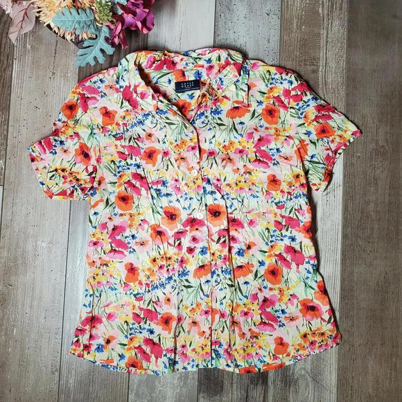 Liz Claiborne Crazy Horse Floral Cotton Lightweight Button Down Shirt Size Small - Picture 4 of 15